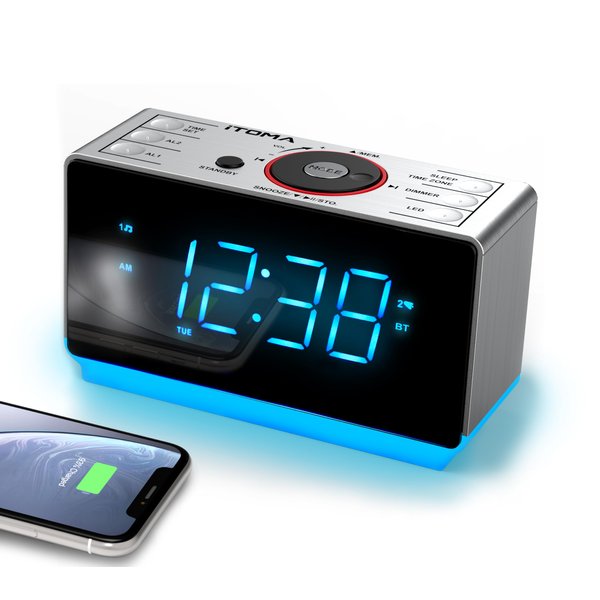 iTOMA Alarm Clock Radio with Bluetooth Speaker, FM Radio, Dual Alarm with Snooze, Large LED Display, Dimmer Control, USB Charging Output and Night Light CKS708