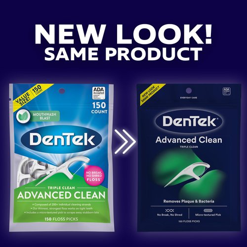 DenTek Triple Clean Advanced Clean Floss Picks, No Break & No Shred Floss, 150 Count