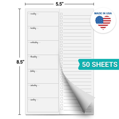 321Done Weekly Plan with Checklist Notepad – 50 Sheets (5.5x8.5) Small – Made in USA - Two Column, Minimalist to-Do Planning Memo Pad, Simple Planner Schedule Inserts Monday Start