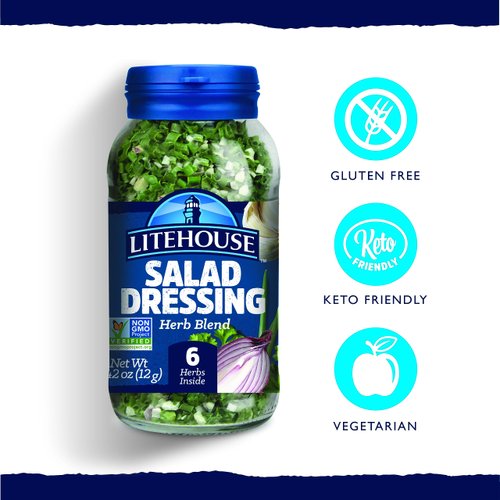 Litehouse Freeze Dried Salad Dressing Herb Blend - Substitute for Fresh Salad Dressing, Jar Equal to Blend of 6 Herbs, Organic, Salad Seasoning, Non-GMO, Gluten-Free - 0.42 Ounce, 2-Pack