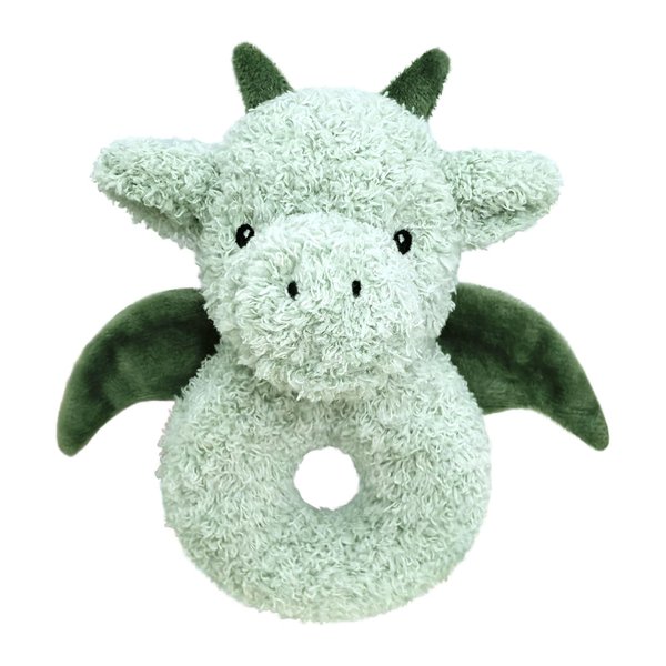 Doindute Baby Dragon Soft Rattle Toy, Plush Dinosaur Infant Shaker Rattle Easy-Grasp Stuffed Animal Toy, Gifts for Newborns Babies Toddlers Boys Girls, Green, 6 Inches
