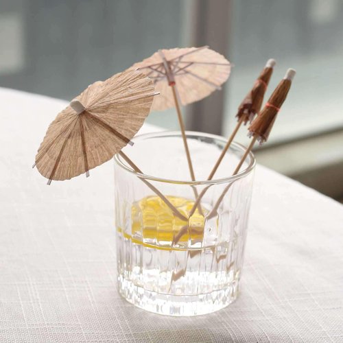 Tableclothsfactory 50 Pack Natural Biodegradable Tiki Hut Paper Umbrella Cocktail Sticks, Eco Friendly Bamboo Skewers Party Picks - 6"