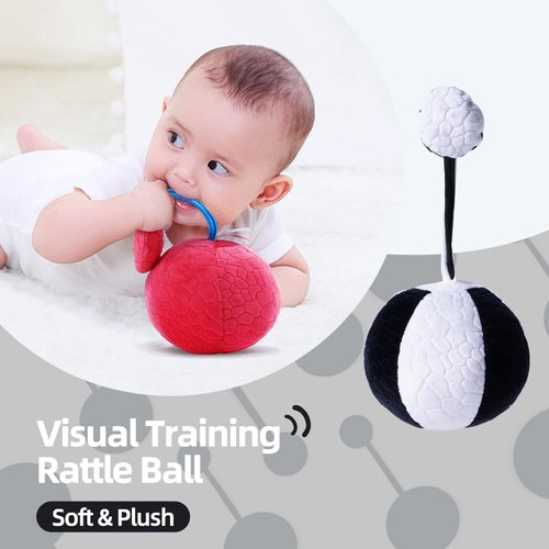 Jollybaby Soft Plush Stuffed Black and White Oball with Rattle Toys for Infant Baby 0-3-6 Months, High Contrast Sensory Rattles Teething Ball Toys for Baby, Newborn Boy Girls Shower Gifts