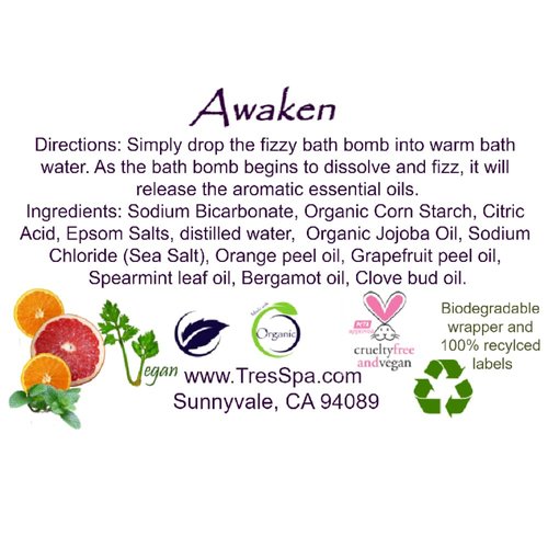 Fizzy Bath Bomb Awaken by Très Spa | Organic Jojoba, Pure Essential Oils | Vegan Friendly