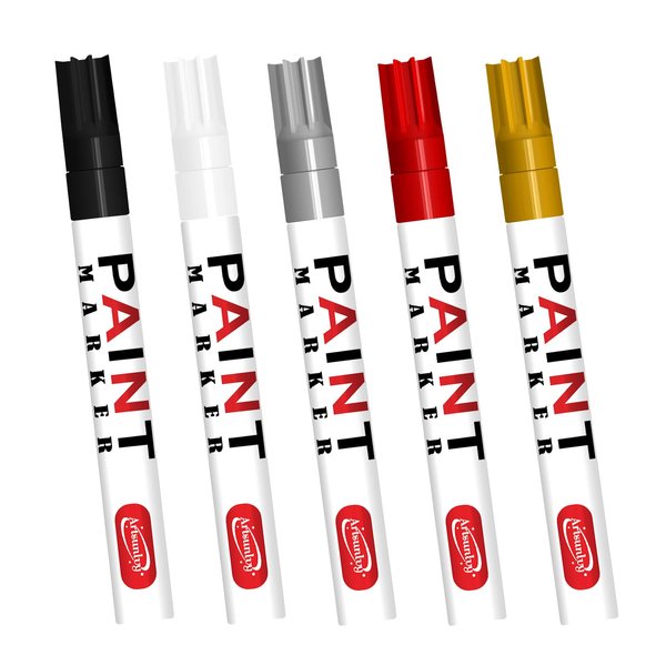 Paint Pens Permanent Markers - 5 Colors Oil Based Quick Dry Waterproof Markers for Tire, Rubber,Wood, Rocks, Metal, Canvas, Plastic, Dark Surface,Craft Art Supplies,Medium Point