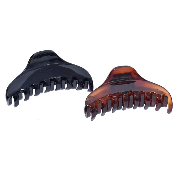Parcelona French Skinny Boss Small 2 1/4" Black N Shell Celluloid Acetate Claw with Tight Spring Set of 2 Jaw Hair Claw Clips for Fine Hair, Made in France
