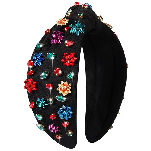 Christmas Headband for Women Holiday Christmas Accessories Beaded Xmas Bow Tree Snowflake HOHOHO Knotted Headband Red Green Crystal Pearl Top Knot Headband Festive Holiday Gifts (Xmas Bow 5)
