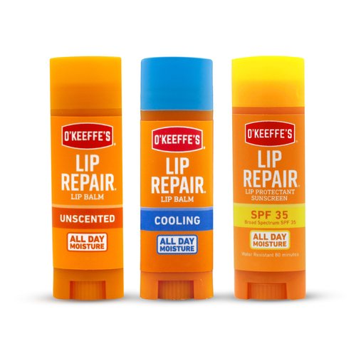 O'Keeffe's Lip Repair Lip Balm for Dry, Cracked Lips, Stick, (Pack of 3: 1 Cooling + 1 Unscented + 1 SPF)
