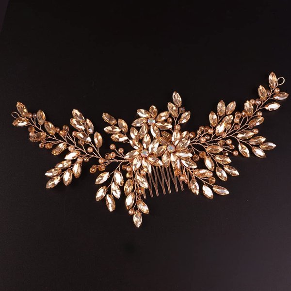 BERYUAN Wedding Champagne Rhinestone Crystal Flower Hair Comb Bridal Headpieces for Wedding Bridal Headpiece Wedding Headpiece for Bride for Women Girls (CHAMPAGNE)
