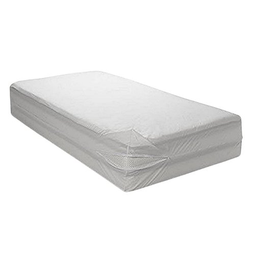 Queen Size Vinyl Mattress Protector Zippered Encasement Cover 100% Waterproof Prevent Stains and Spills White