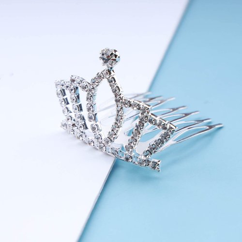 Yheakne Vintage Princess Crown Comb Crystal Small Tiara Crown Headband Shine Rhinestone Crown Hair Comb Mini Tiara Comb for Girls Birthday Party Prom Hair Decoration (Silver B)