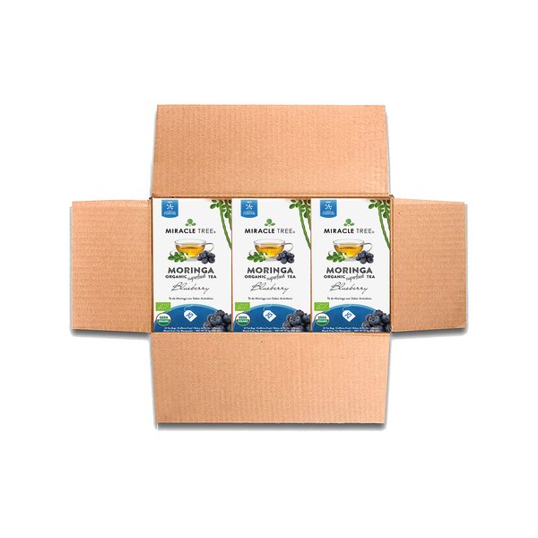 Miracle Tree - 3 Count of Organic Moringa Superfood Tea, 25 Individually Sealed Tea Bags, Blueberry (Keto, Detox, Energy/Immunity Booster, Vegan, Gluten-Free, Organic, Non-GMO, Caffeine-Free)