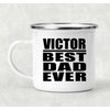 Designsify Gifts, Victor Best Dad Ever, 12oz Camping Mug Stainless Steel Enamel Tea-Cup with Handle, for Birthday Anniversary Mom Dad Parents Fathers Mothers Day Party, to Men Women Him Her Friend
