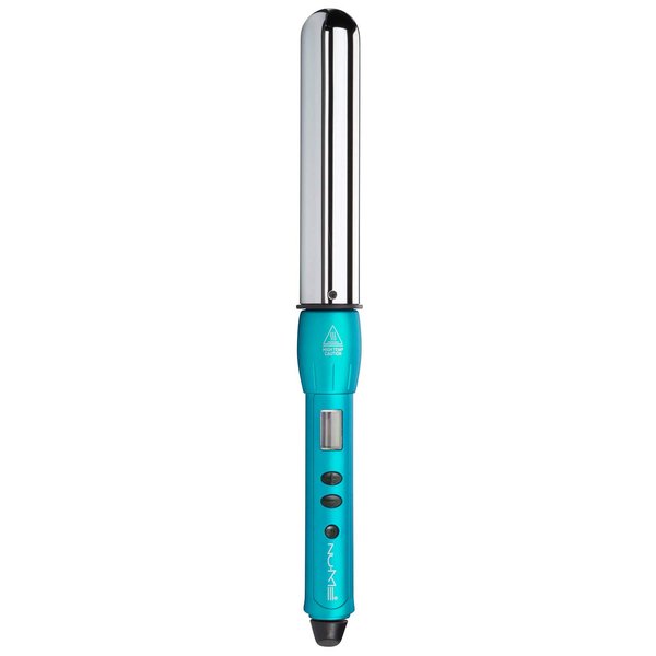 NuMe Magic Titanium Ion Curling Iron 1.25" Wand - Dual Voltage, Negative Ion Conditioning, Far Infrared Heat - for Thick Hard-to-Curl Hair, Turquoise