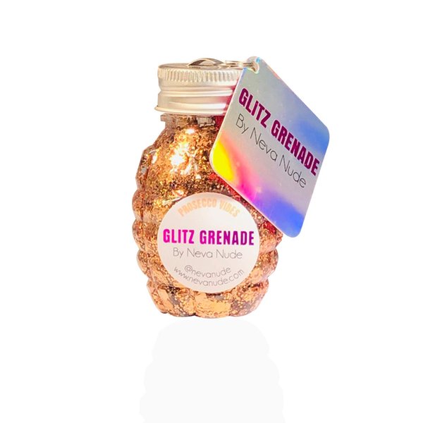 Neva Nude Face and Body Glitter Keychain - Holographic Chunky Loose Glitter for Festivals, Raves, and More | Cosmetic Grade | Super Sparkly (Prosecco Vibes Glitz Grenade)