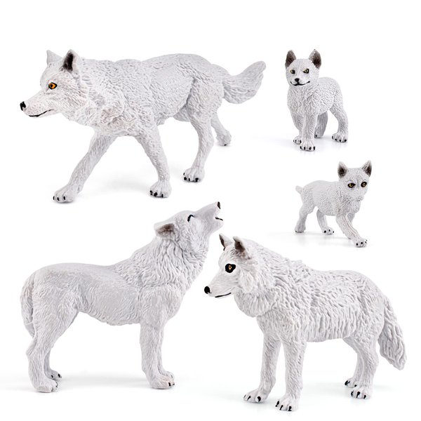 Fantarea Wild Life Jungle Animal Model Figures Set 5 PCS Arctic Wolf Figurines Playsets Desktop Decor Ornament Birthday Party Favors Classrooms Rewards for Children Kid