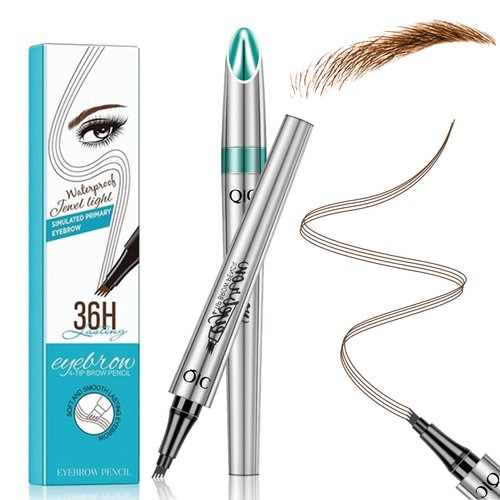 Magic Eyebrow Pencil 4 Tipped Precise Brow Pen Upgraded 3D Waterproof Microblading Eyebrow Pencil Contouring Pen Natural Fine Stroke Microblading Eyebrow Pencil (Dark Brown)