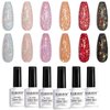 RARJSM Reflective Glitter Gel Nail Polish Set 6 Colors Sparkle Sliver Champagne Gold Pink Orange Black Red Rainbow Sequins Gel Nail Polish Soak Off UV Diamond Gel Polish DIY Salon Manicure at Home