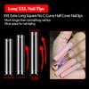 600PCS No C Curve Nail Tips for Acrylic Nails Professional, XXL Clear Nail Tips Straight Square Flat Nails Tips, Extra Long Acrylic Nail Tips Half Cover Fake Nails for Nail Salon and Home DIY 12 Sizes