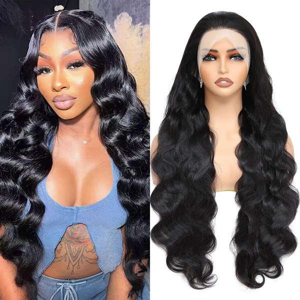 PUNUBO 32 Inch 13x6 Lace Front Wigs Human Hair Body Wave 13x6 HD Lace Frontal Wig 180 Density Unprocessed Brazilian Virgin Human Hair Glueless Wigs Human Hair Pre Plucked Lace Front Wigs for Women