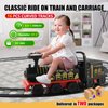 JOYLDIAS Ride On Train with 16pcs Curved Tracks and Carriage, 6V Electric Ride On Toy Train for Kids with Lights, Horns, Storage, Retractable Foot Pedals for Toddlers Under 39 inch, Black