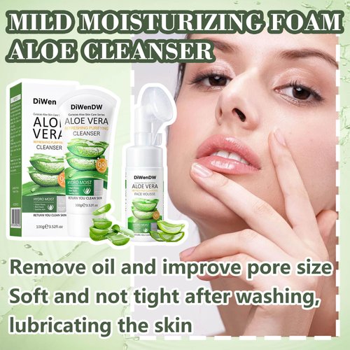DWDiWen 2PCS Aloe Vera Face Wash for Women & Men,Gentle Hydrating Foaming Aloe Face Wash for All Skin Types,Oil-Free Facewash Daily Face Cleanser to Remove Dirt,Oil & Makeup