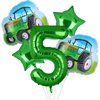 5Pcs Tractor Balloons, Green Tractor Birthday Number Mylar Foil Balloon Farm Theme 5th Birthday Party Supplies Decor (5th)
