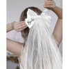 KICOSY Bride Bow Veil for Bachelorette Party White Bridal Bow Bachelorette Veil for Bride Bridal Veils for Women Wedding White Hair Bow White Lace Ribbon Bow Veil