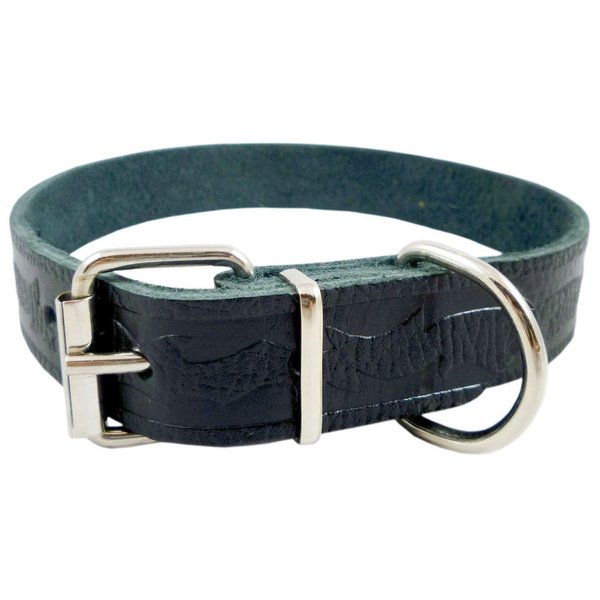 Dogs My Love Tooled Genuine Leather Dog Collar Black Medium. Fits 13"-17" Neck