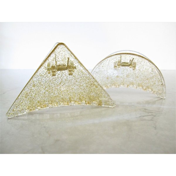 Generic Clear transparent triangle gold sparkle glitter hair claw clip for medium fine (Pattern: Triangle), 1 Count (Pack of 1)