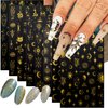 8 Sheets Metallic Sun Star Nail Art Stickers Moon Nail Stickers 3D Self-Adhesive Gold Nail Decals Sun God Asterisk Snake Eyes Nail Design Stickers for Women Acrylic Nails DIY Decoration Supplies