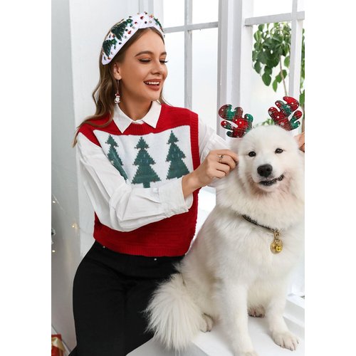 Christmas Tree Knotted Headband for Women Pearl Rhinestone Jewelry Christmas Tree Beaded Hairband Winter Holliday Wide Knot Headband Christmas Party Favors Gifts