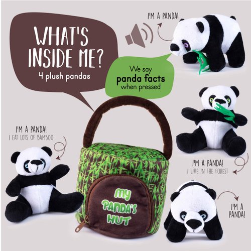 My Talking Plush Panda’s Hut Plush Toy Set | Includes 4 Talking Soft Plush Pandas | with A Plush Panda Hut Shaped Carrier | Great Gift for Baby and Toddler Boys or Girls