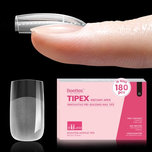 Beetles Tipex Instant Apex Nail Tips,180Pcs Pre-Building & Pre-Etched Gel Nail Tips Short Coffin Thicker Acrylic Nails Strong Full Cover False Nail Extension Building Gel Press-on Nails for Flat Nails