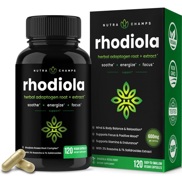 NutraChamps Rhodiola Rosea Capsules [120] Rosavin Plus Salidrosides | Rhodiola Rosea Extract Supplement | 300mg Vegan Pills | Rhodiola for Energy, Stress Relief, Mood Support and Focus