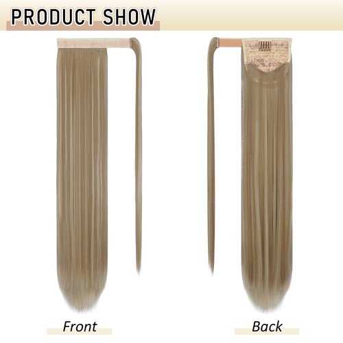 SOFEIYAN Long Straight Ponytail Extension 26 inch Wrap Around Ponytail Synthetic Hair Extensions Clip in Ponytail Hairpiece for Women, Light Ash Brown & Bleach Blonde