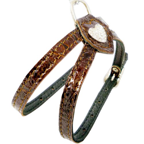 Rhinestones Luxury Brown Leather Dog Harness for Toy Breeds with Crystal Diamantes X-Small. Suggested for 10"-13" Chest.