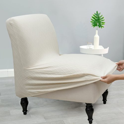 Iauddy Armless Accent Slipper Chair Cover Slipcover,Stretch Spandex Removable Jacquard Non-Slip Silp Cover for Accent Chair Without Arms Furniture Protector for Living Dining Room