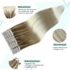 Tape in Hair Extensions Human Hair 22 Inch Ombre Medium Blonde with Platinum Blonde Highlights Human Hair Extensions 50g 20pcs Tape ins Skin Weft Hair Extensions Invisible Glue in Hair Extensions
