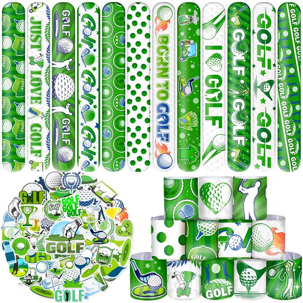 Lcnjscgo 74 PCS Golf Party Favors, 50 PCS Golf Stickers 24 PCS Golf Slap Bracelets Golf Birthday Party Decorations Supplies for Kids Adults