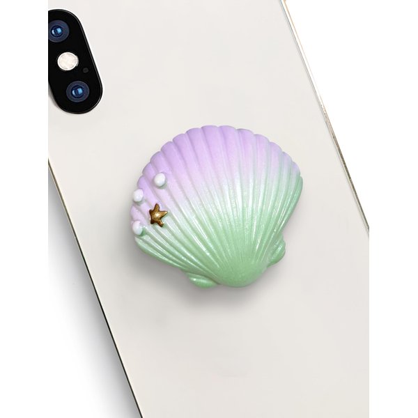 Kasitus Cute Purple Green Shell Shape Collapsible Expandable Cellphone Stand Multi Functional Mobile Phone Grip & Kicktand