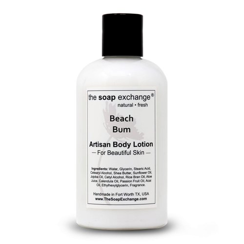 The Soap Exchange Body Lotion - Beach Bum Scent - Hand Crafted 8 fl oz / 240 ml Natural Artisan Skin Care for Hand, Face, & Body, Moisturize, Hydrate, & Protect. Made in the USA.