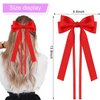 2PCS Silky Satin Hair Bows Ribbon Hair Clips, Satin Bow Hair Clip With Long Tail Ribbon Bowknot Hair Barrettes, Ponytail Holder Hair Accessories Alligator Clips Hair for Women Girls (Red)