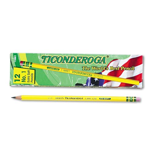 Ticonderoga Wood-Cased Pencils, 1 B Extra Soft, Yellow, 12 Count