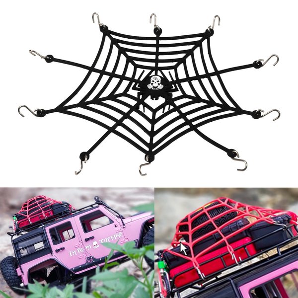 HIRCQOO 1/10 RC Simulation Rubber Luggage Net with Hooks RC Decorations Accessories Compatible with Traxxas TRX-4 Tamiya CC01 Axial SCX10 D90 Redcat HSP 90046 D110 1/10 RC Crawler Roof Rack (Black)