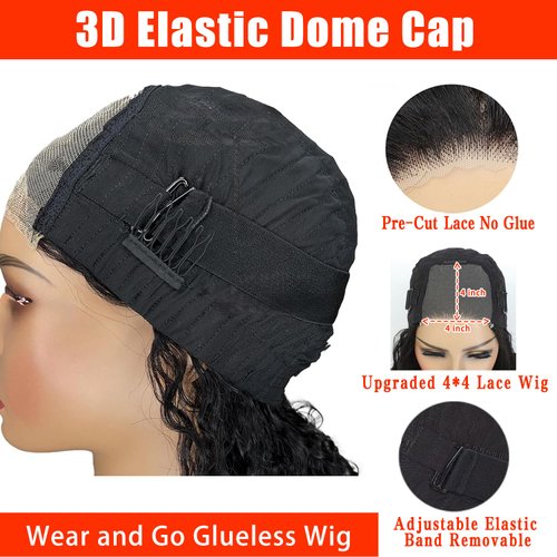 Wear and Go Glueless Wigs Human Hair Pre Plucked Pre Cut Water Wave Bob Wig Human Hair Lace Front Wigs for Beginners No Glue 4x4 Lace Closure Glueless Wigs for Black Women Human Hair 14 Inch