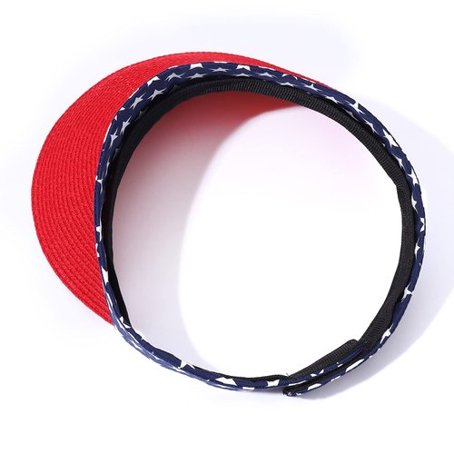 boderier US Flag Straw Sun Visor Hats for Women Wide Brim UV Protection Summer Running Beach Travel Packable Straw Hat Visor Caps (Red-US Flag)