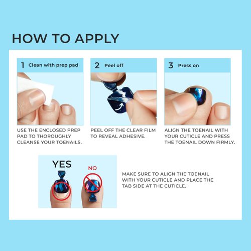 KISS imPRESS No Glue Pedi Press-On Nails, Design, Last Flowers', Medium Blue, Short Size, Squoval Shape, Includes 24 Nails, Prep Pad, Instructions Sheet, 1 Manicure Stick, 1 Mini File