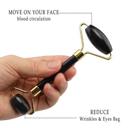 WEDDINGHELPER Jade Roller and Gua Sha Set: Facial Beauty Tools, Face Roller Skin Massager for Fac, for Skin Care Routine (Black)