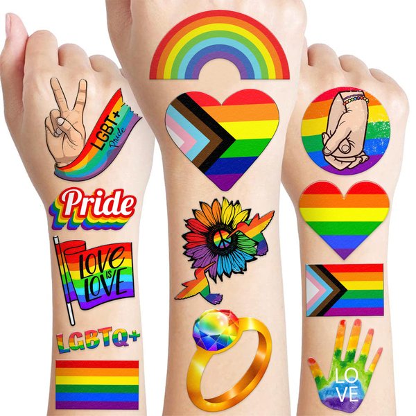 118 PCS LGBT Rainbow Flag Pride Temporary Tattoos Sticker Pride Month Gay Birthday Party Decorations Favors Supplies Gifts Boys Girls Men Woman Cute Fake Tattoo School Reward Themed Festival